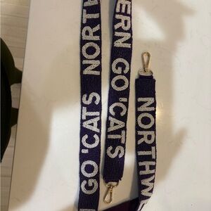 Purple and White Northwestern Beaded Bag Strap